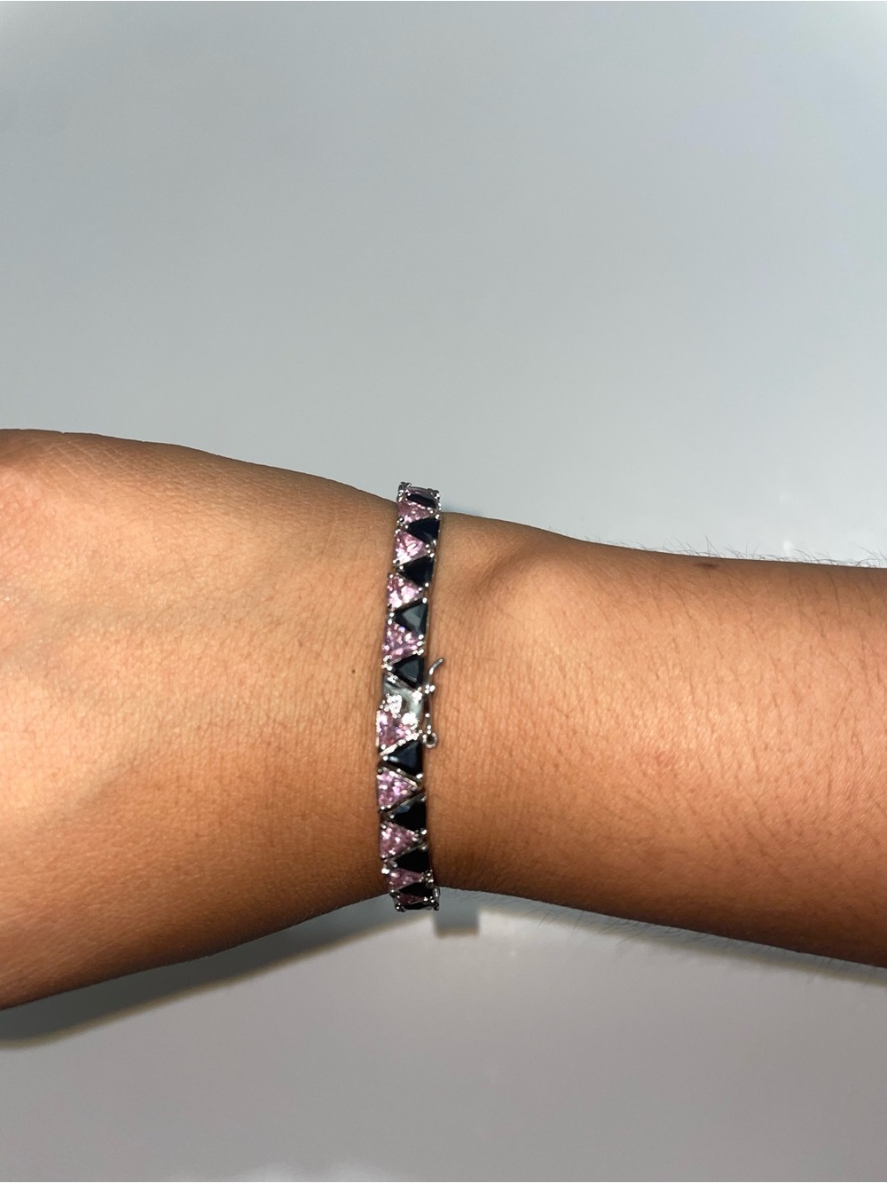 Suzanne Somers Pink Cubic Zirconia Black Onyx 925 Sterling Silver Bracelet